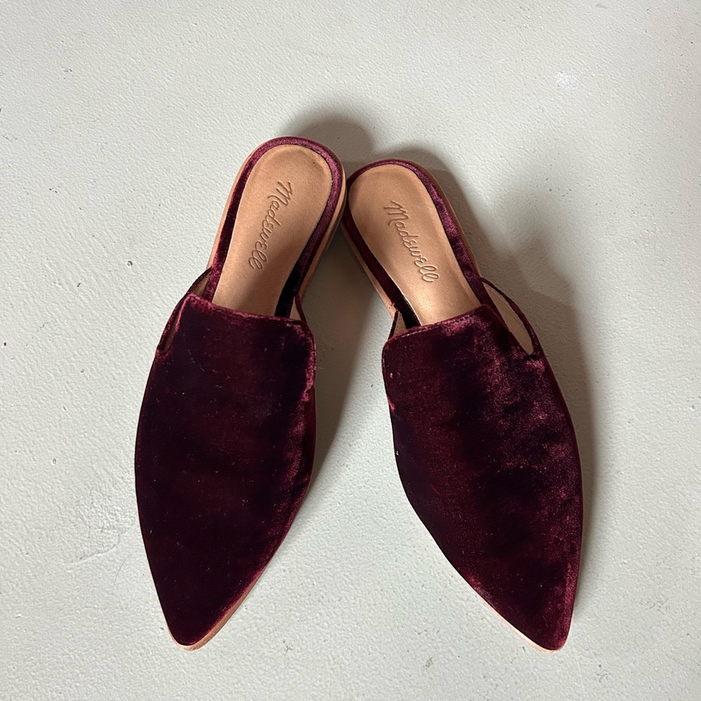 Madewell Women's Velvet Mules in Burgundy